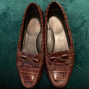 Marc Joseph New York Croc Embossed Leather Driving Loafers Moccasins Brown, 6.5
